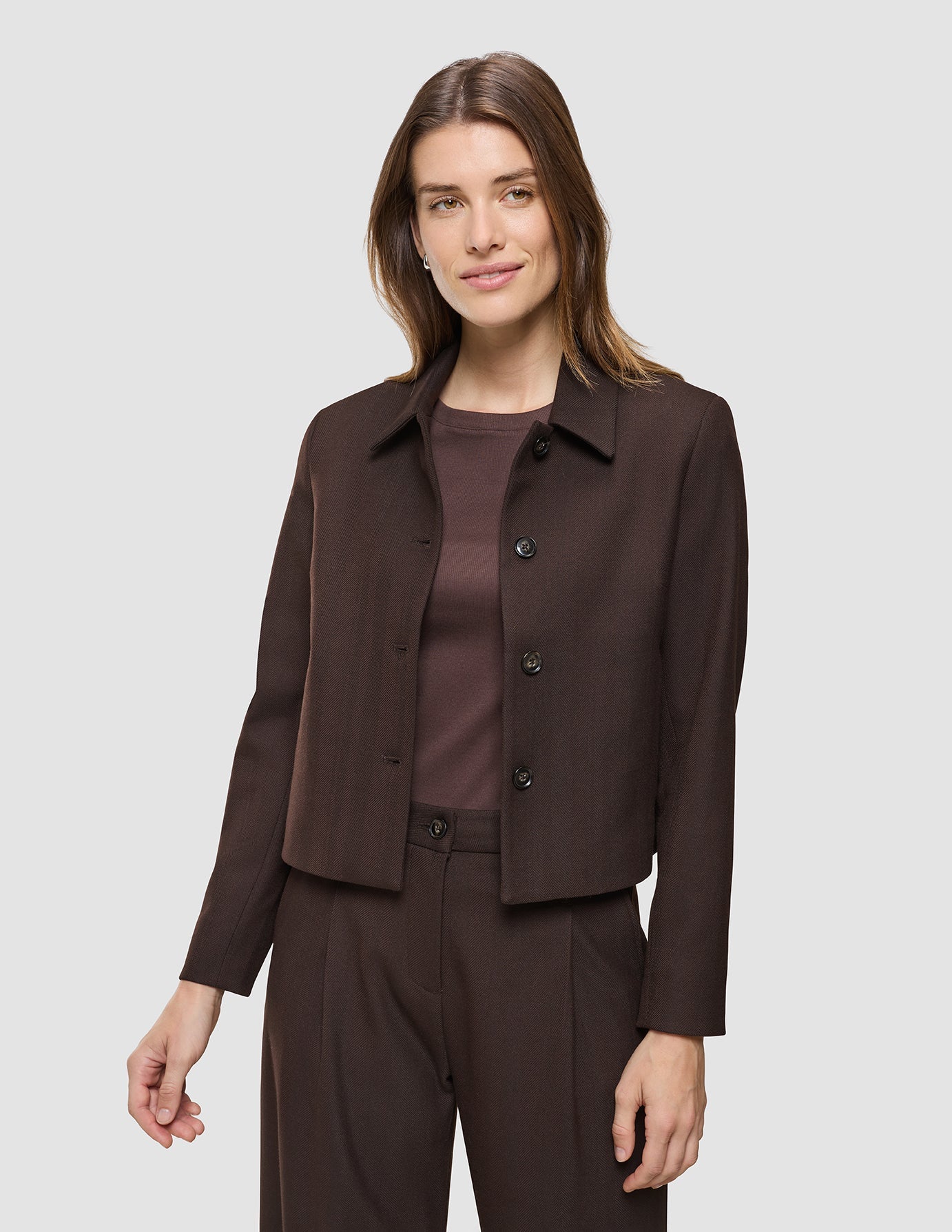 Women's Serene Short Jacket Chocolate Herringbone